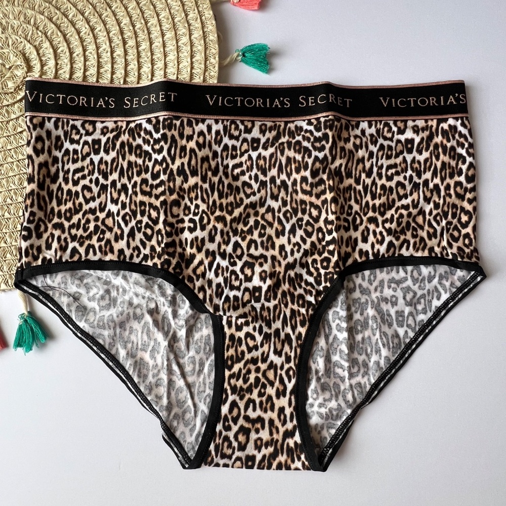 Victoria's Secret Logo Cotton Modern Brief Panty Natural Cheetah M NEW